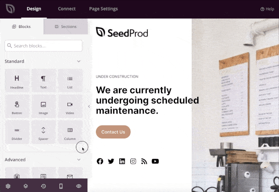 Adding and customizing a countdown timer block on a maintenance page