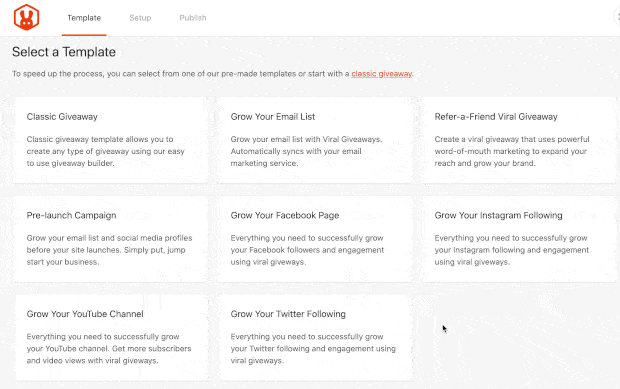 Animated preview of RafflePress Twitter giveaway template being customized