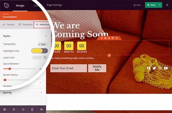 SeedProd advanced settings tab for block styling and design tweaks