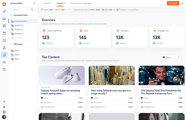 Agorapulse reporting screen