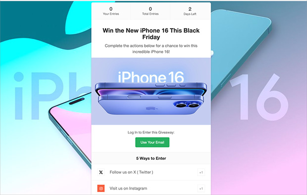 giveaway landing page built in WordPress using RafflePress