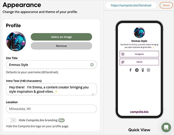 Campsite interface