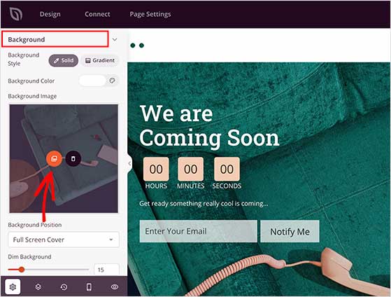 Customize background color, image, or video for your coming soon page