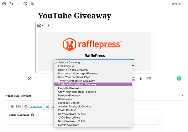 choose-rafflepress-giveaway-from-dropdown - RafflePress Choose your giveaway from the drop down menu