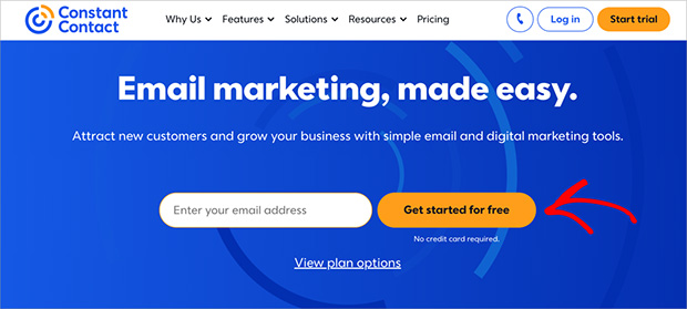 Click the sign up for free button to register for constant contact