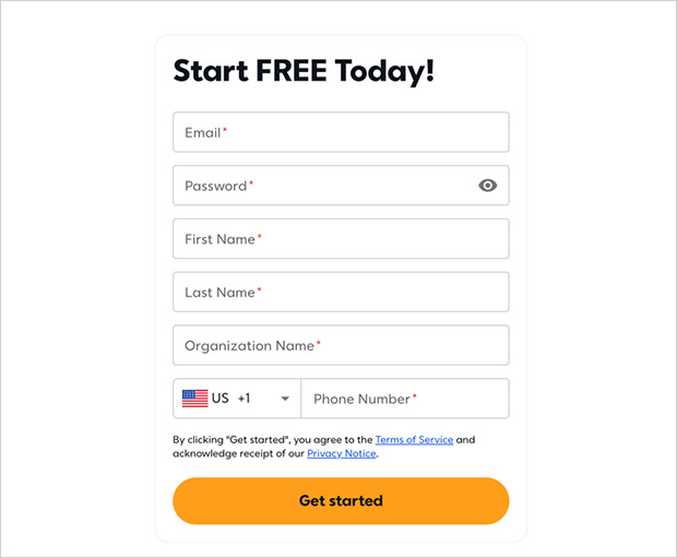 enter your details to register for a constant contact email service account
