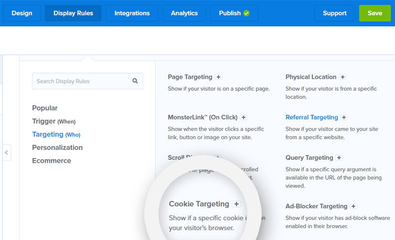 optinmonster targeting options