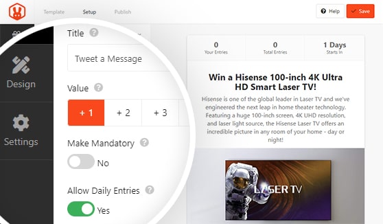 RafflePress settings showing daily entry option for WordPress giveaways