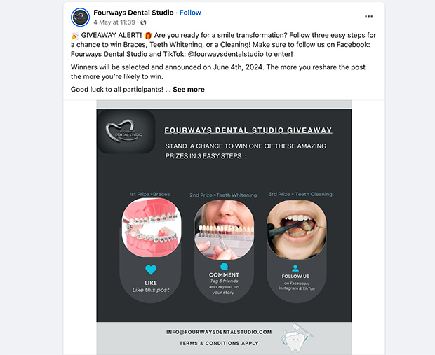 Dental marketing ideas: online giveaway example