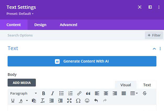 Divi AI with text module