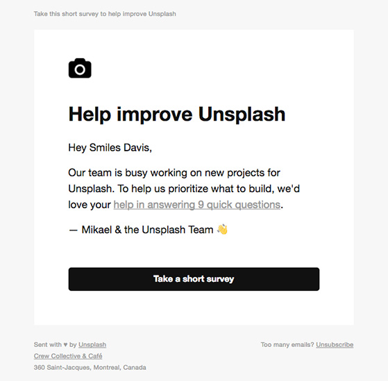 Email example asking for feedback with a discount as a review incentive