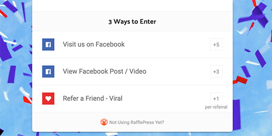 Entry options for growing a Facebook page via giveaway