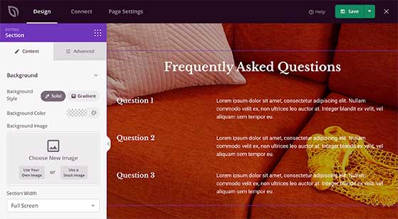 Example of a frequently asked questions section on a coming soon page