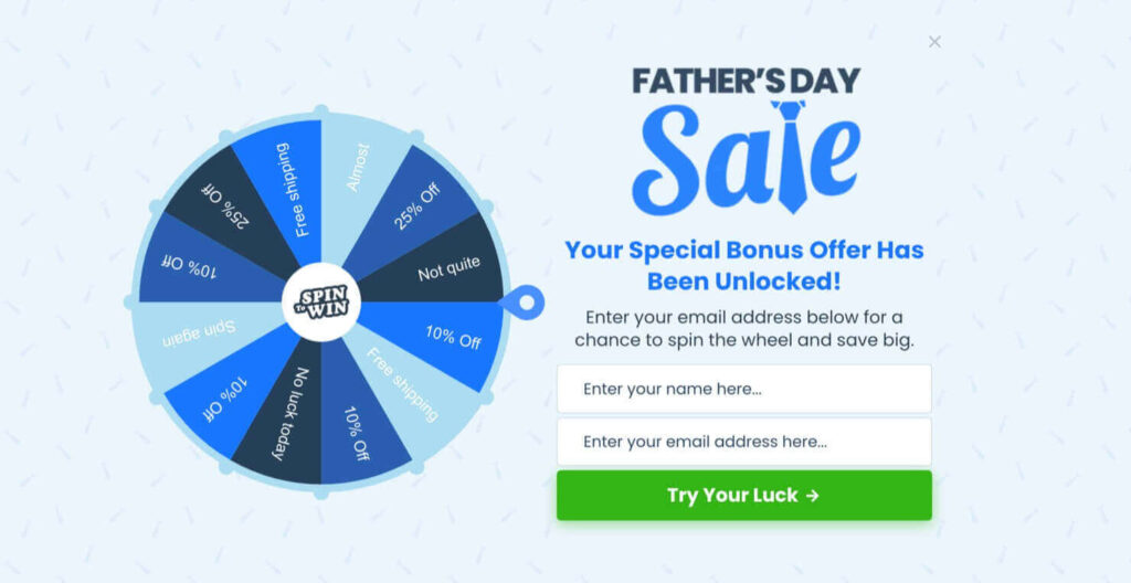 Father's Day spin the wheel campaign example