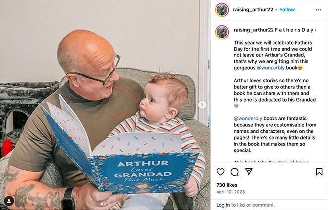 Influencer post on Instagram promoting Father's day with users generated content