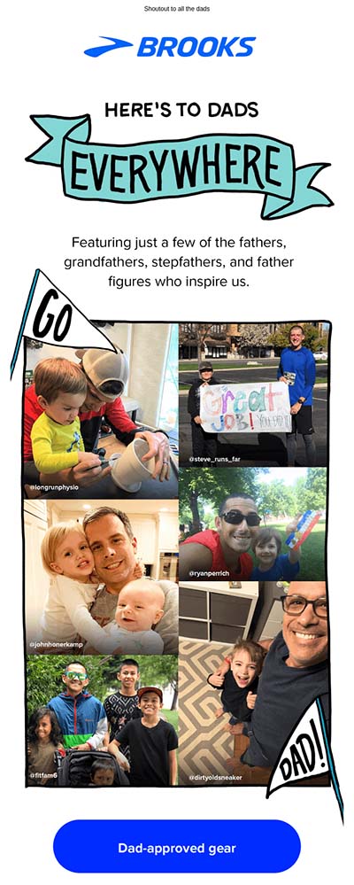 Brooks Father's Day email campaign with user-generated content