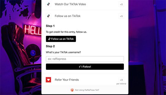 Follow-on-TikTok entry method in RafflePress