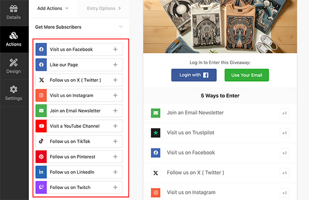 Shopify giveaway actions WordPress