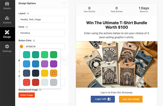 Shopify giveaway design options