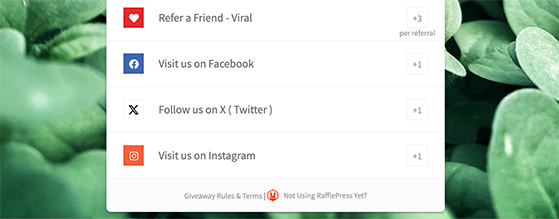entry actions on giveaway landing page