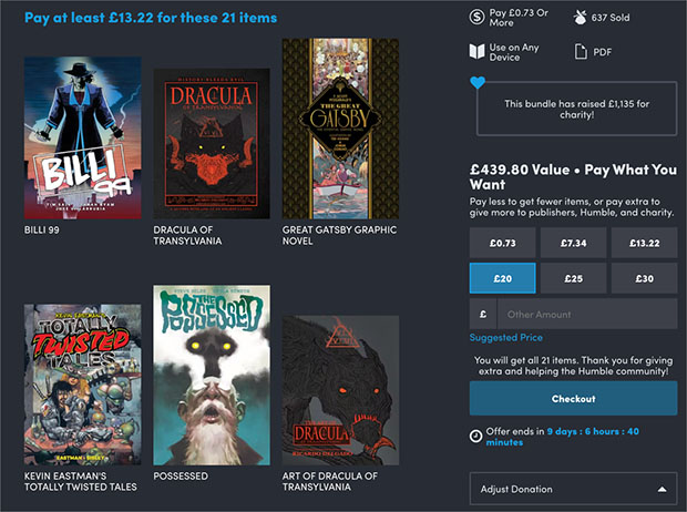 humble-bundle - RafflePress Charity giveaway idea featuring a digital product bundle from Humble Bundle supporting The Hero Initiative