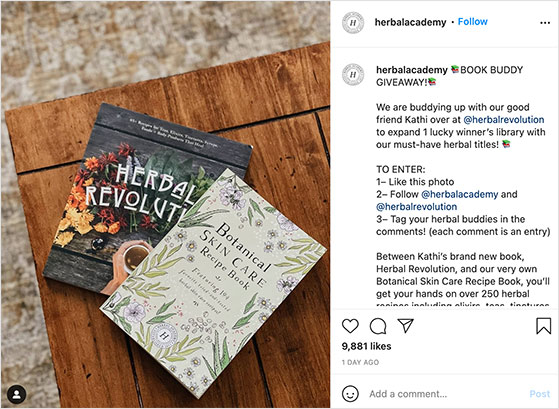 Herbal Academy’s Instagram book giveaway with tag-a-friend entry method