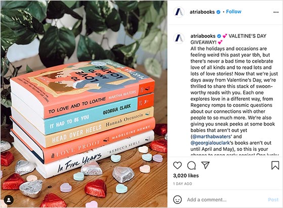 Valentine’s Day-themed Instagram book giveaway featuring a romance bundle