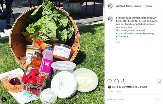 Brimhall Farmers Market promoted their contest on Instagram using a prize photo and the hashtag #giveaway.