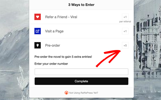 Custom entry action for confirming a pre-order in RafflePress