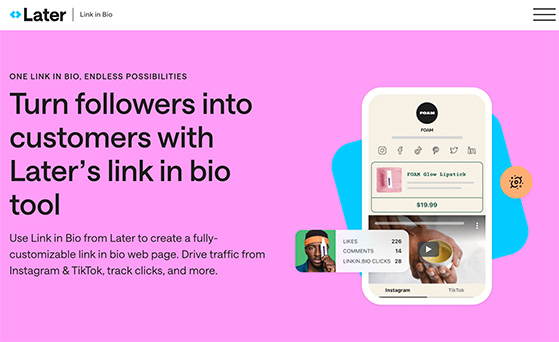 Link in bio instagram tool by Later