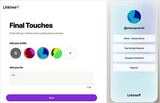Linktree interface final touches