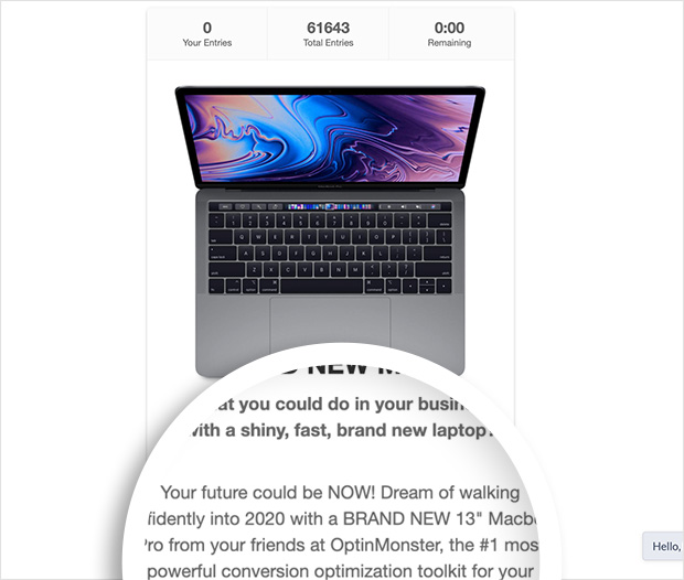 Giveaway form promoting MacBook Pro as the grand prize