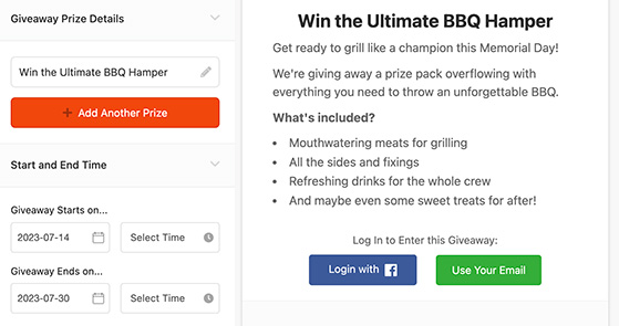 Memorial day giveaway description example