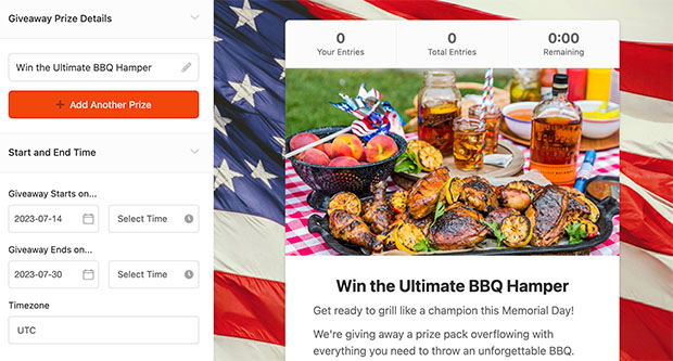 Memorial day giveaway prize image example