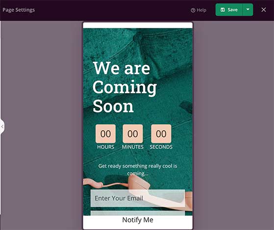 Example of how a coming soon page looks on a mobile device