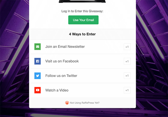 Entry methods for pre-launch giveaway including social follow