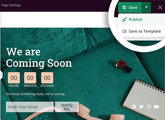 Publish button to launch your coming soon page in WordPress