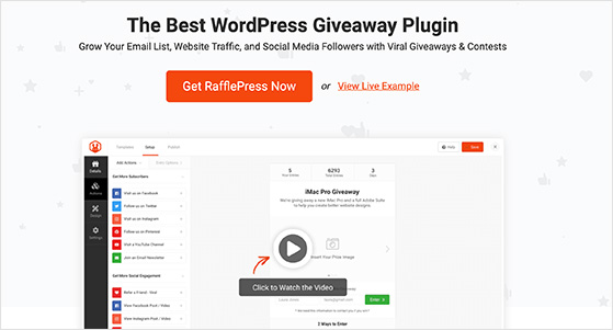 RafflePress dashboard for building a contest directly inside WordPress.
