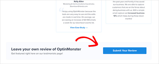 Call to action example placed below a customer review to boost conversions and get more reviews