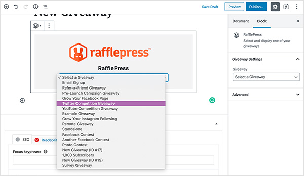 select-the-giveaway - RafflePress Choose your contest from the dropdown box