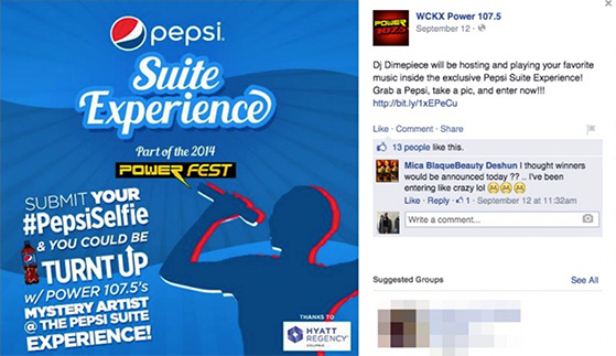 Facebook giveaway example using product selfies to drive engagement