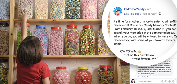 Engaging Facebook giveaway post asking users to share a memory