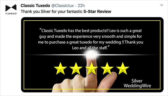 Example of a bold social media post featuring a positive product review to encourage shares