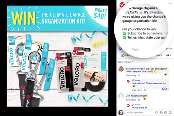 Facebook giveaway post idea using email signups as entries