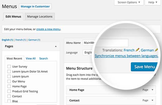 Translate your WordPress navigation menus