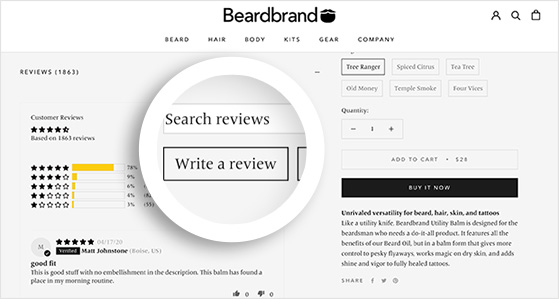 How Beardbrand makes it easy for customers to leave a review on product pages