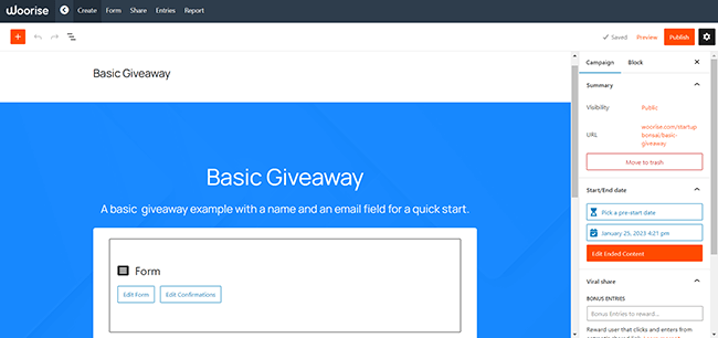 Woorise drag and drop editor