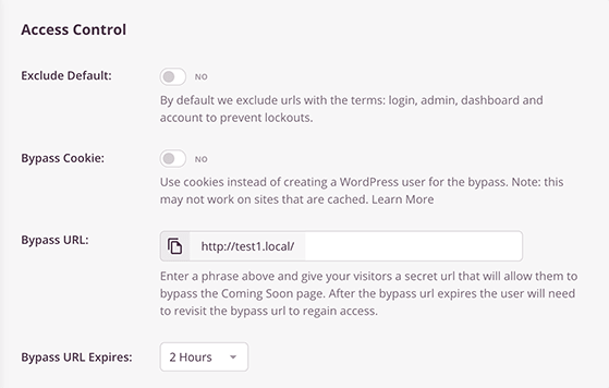Options to control who can bypass or view the maintenance page