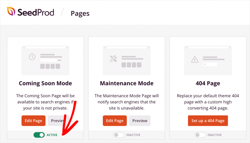 Toggle switch to enable Coming Soon Mode in WordPress with SeedProd