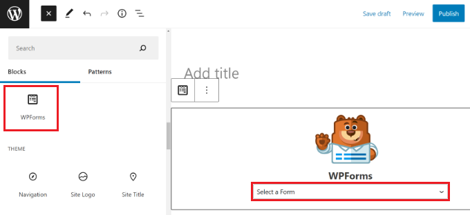 Add the WPForms block to WordPress
